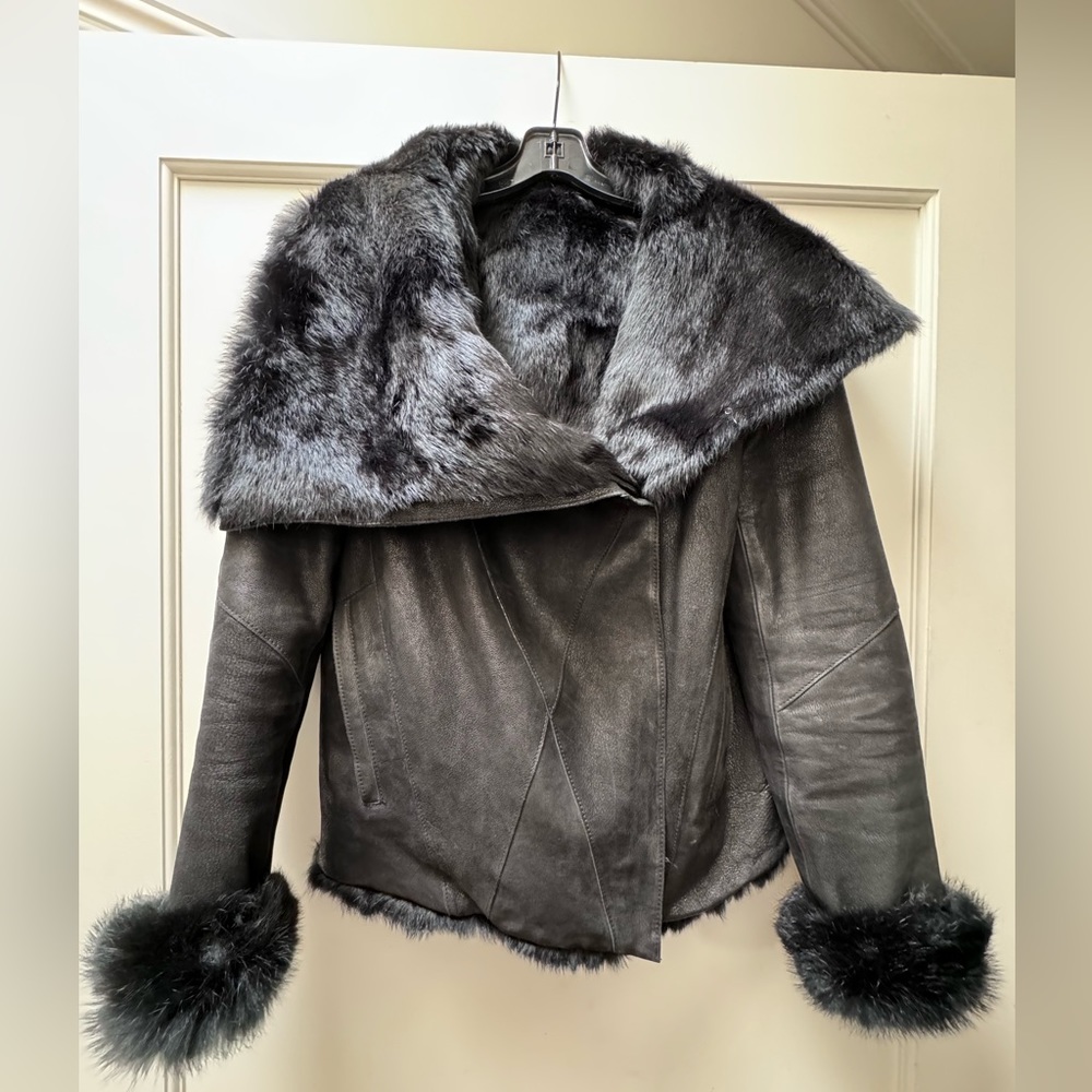 Helmut Lang Reversible Black Leather and Fur Jacket